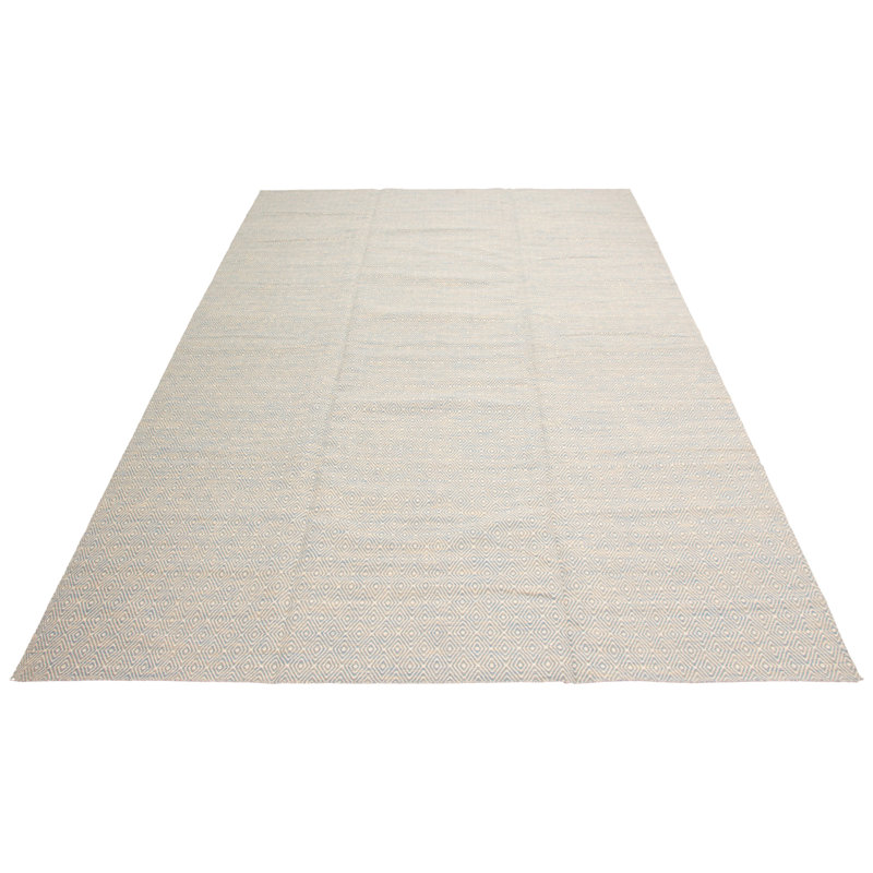 Tapis unique en laine noué à la main crème et bleu 12 pi x 17 pi 10 po nouvel âge One-of-a-Kind
