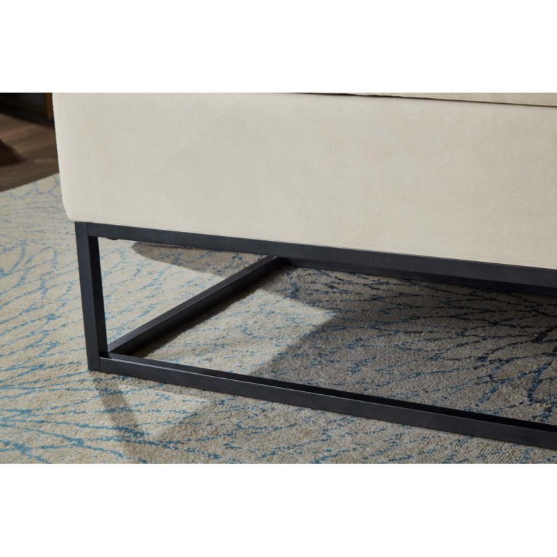 58.6 Inch Velvet Storage Bed Bench with Metal Base, Beige, Beige