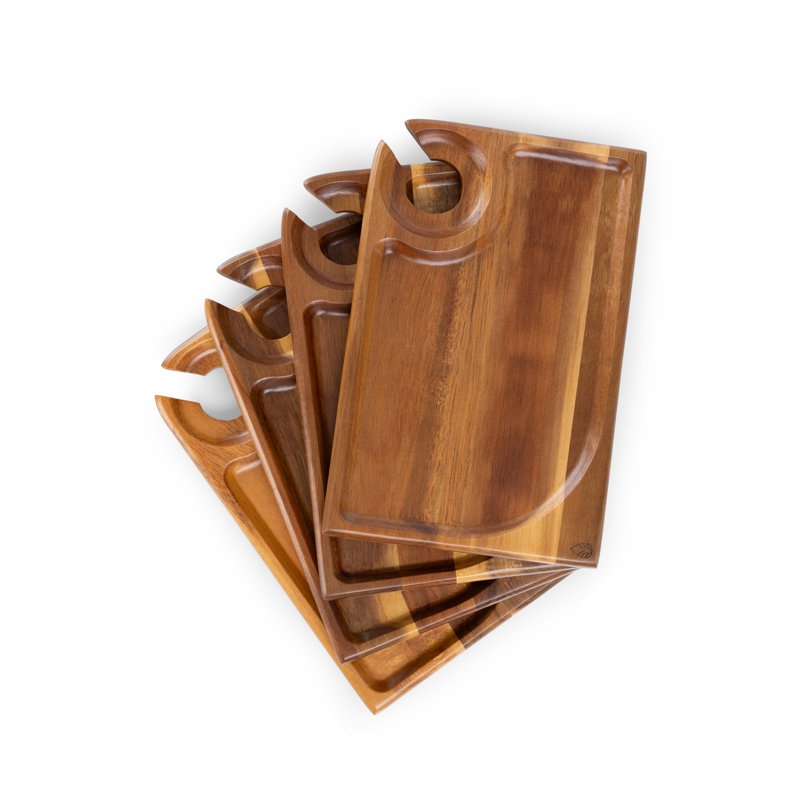 Ensemble de 4 assiettes rectangulaires à vin pour apéritif, Brun
