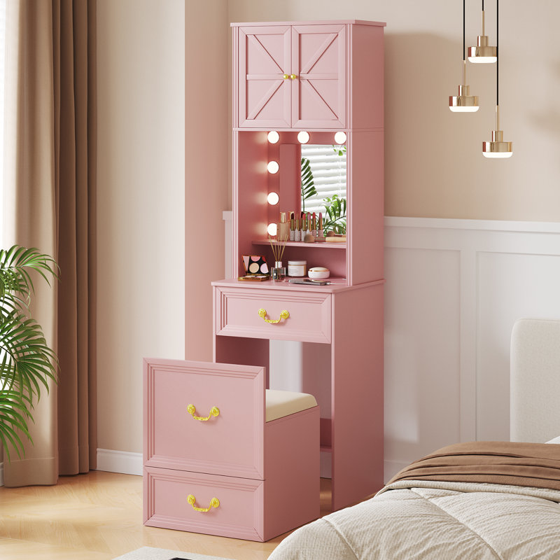 Dressing Table with Mirror, Pink