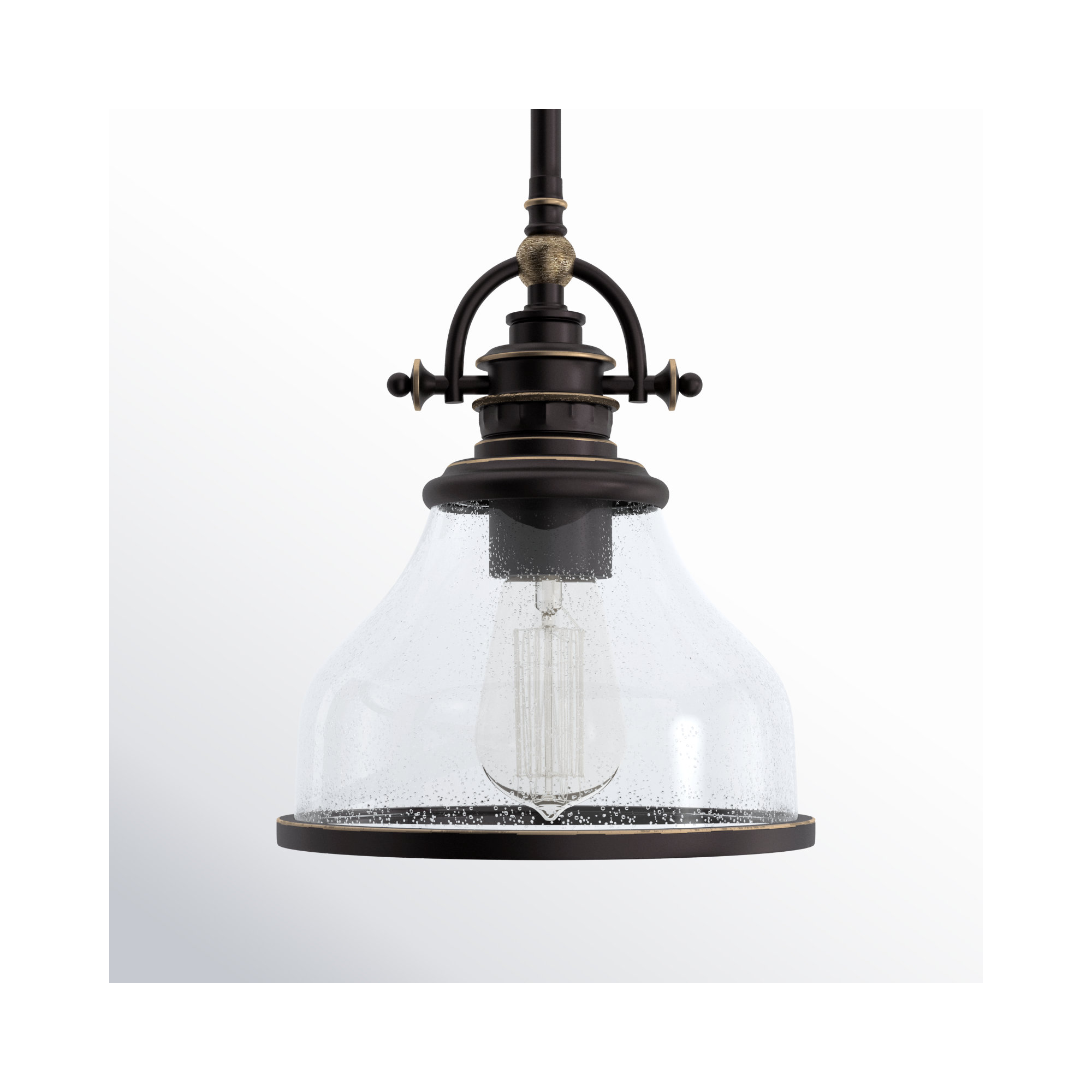 Maybery Single Light Glass Dimmable Pendant, 9.5" H x 8" W x 8" D, Palladian Bronze, Clear Seedy Glass
