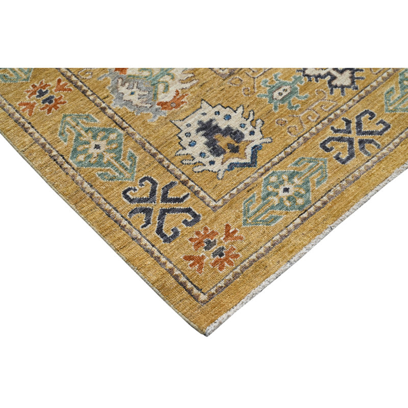 Hand Knotted Wool Area Rug in Gold