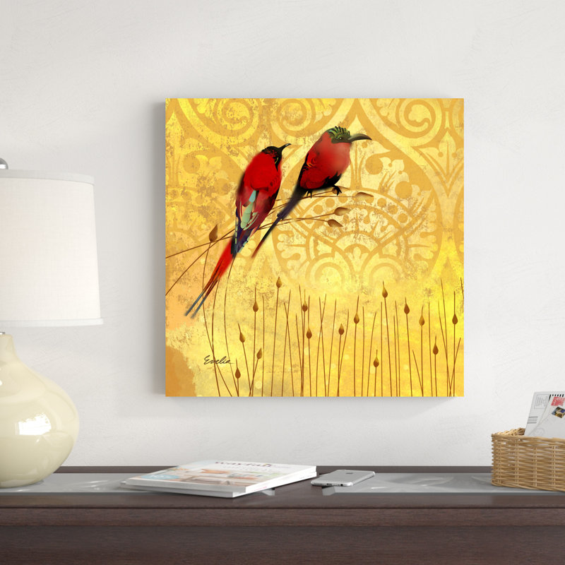 Wren sur jaune II, H 20 po x l 20 po x P 1,25 po
