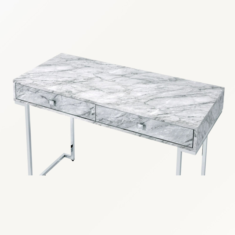 Jive Desk in White Engineered Stone with Chrome Finish