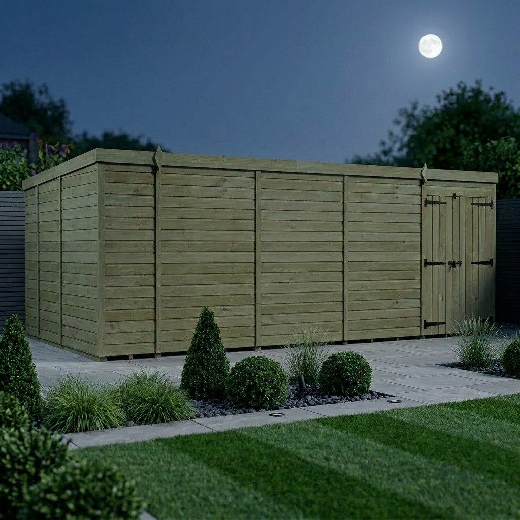 Total Sheds 18ft x 9ft Pent Garden Shed - Double Door - No Windows - Pressure Treated Timber - UK Manufactured
