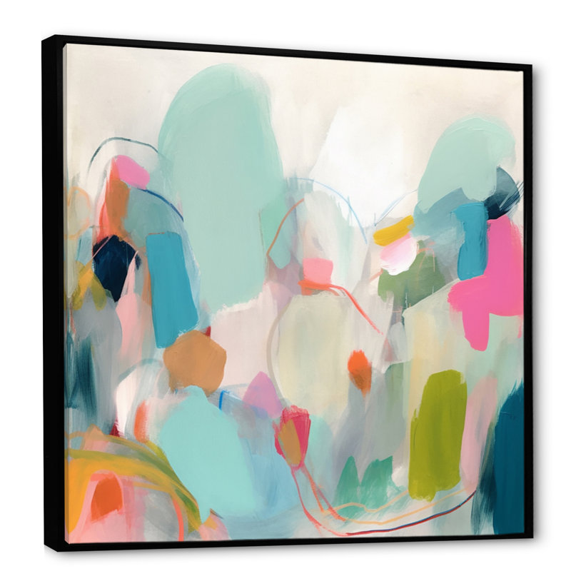 «Pink Blue Minimalims Fludity III», reproduction d'art sur toile, H 24 po x l 24 po, Reproduction avec cadre flottant, Noir