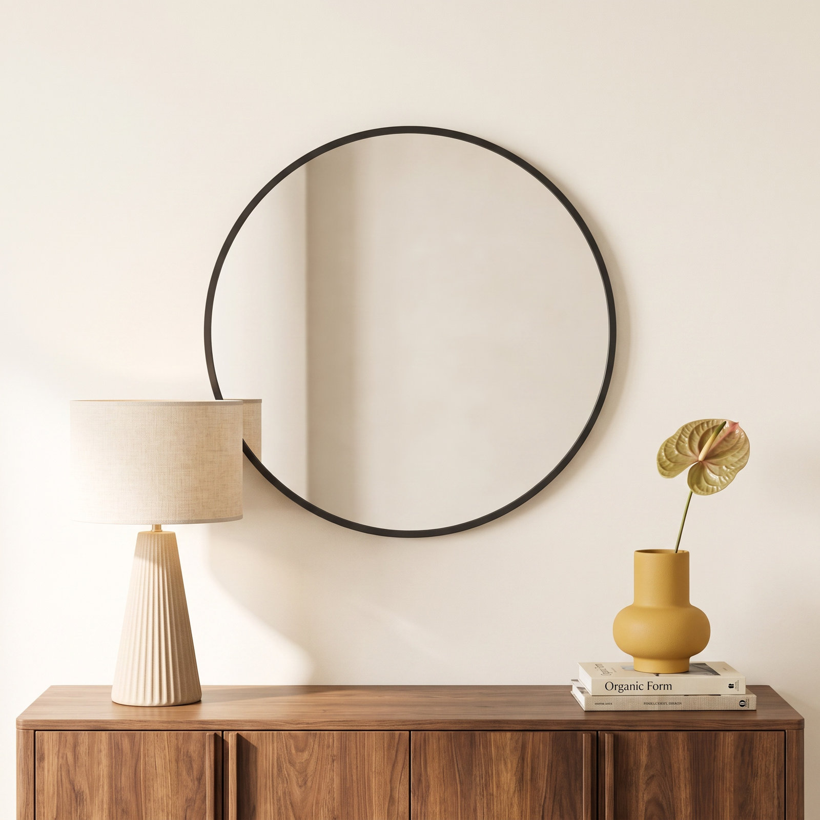 Hub Rubber Round Mirror, Black, 37'' x 37''