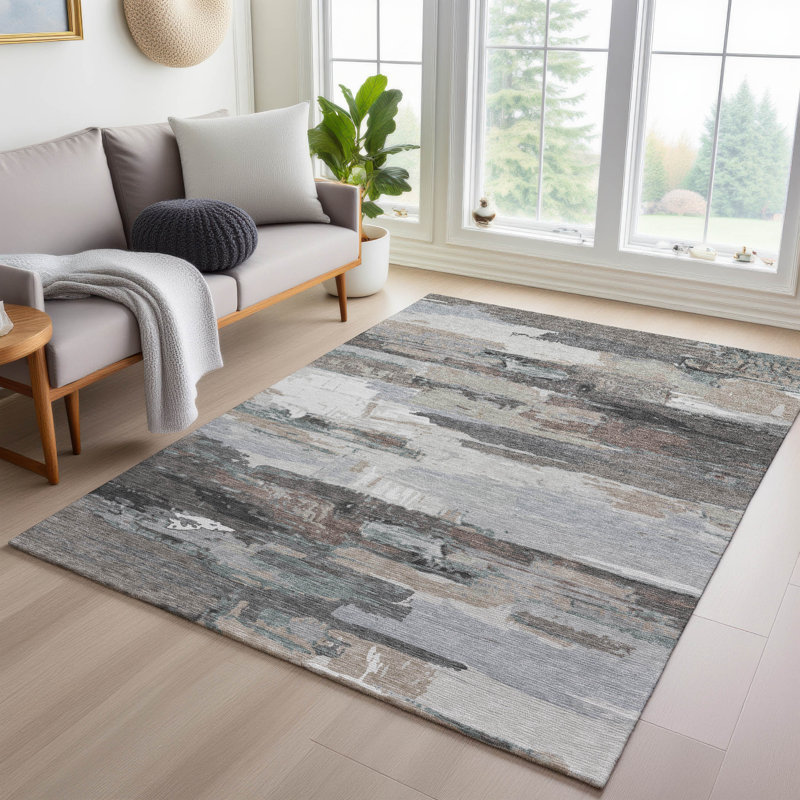 Machine Washable Indoor/Outdoor Gursevak ACN2249 Abstract Rug, Rectangle 10' x 14'