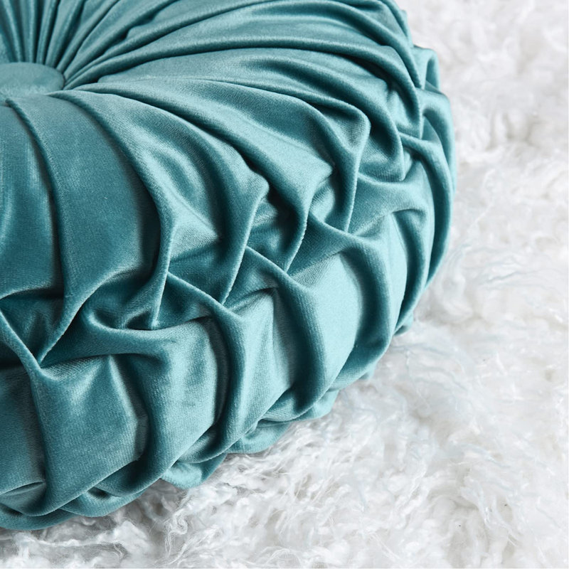 Velvet Round Pillow, Light Blue