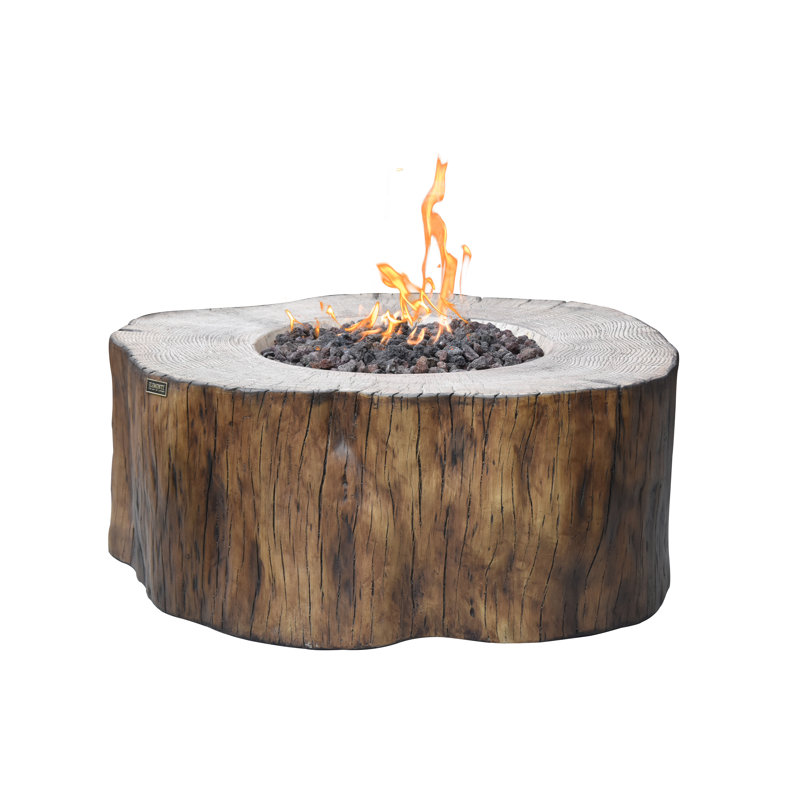 Manchester 42" Outdoor Redwood Concrete Fire Table 45,000 BTU - Includes Lava Rocks & PVC Cover, Propane