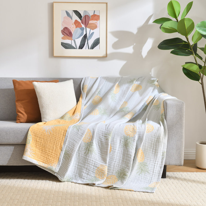 Couverture en gaze 100% jacquard Tropical, Grand lit, Vert clair