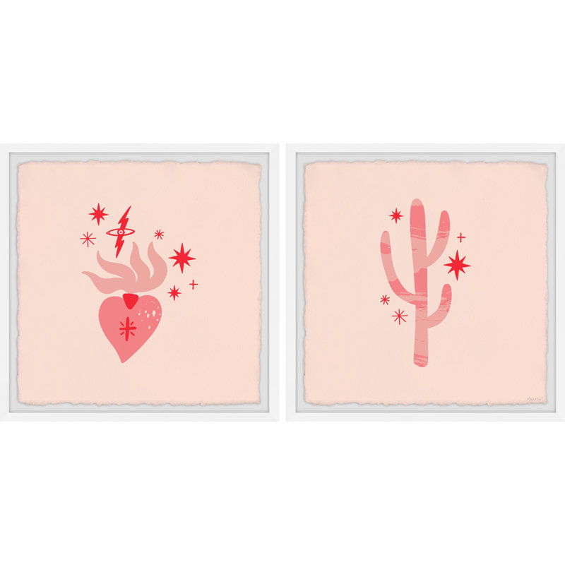 Lurmont Cactus Hearts by Marmont Hill - 2 Piece Single Picture Frame Painting Set, 81''H x 81''W