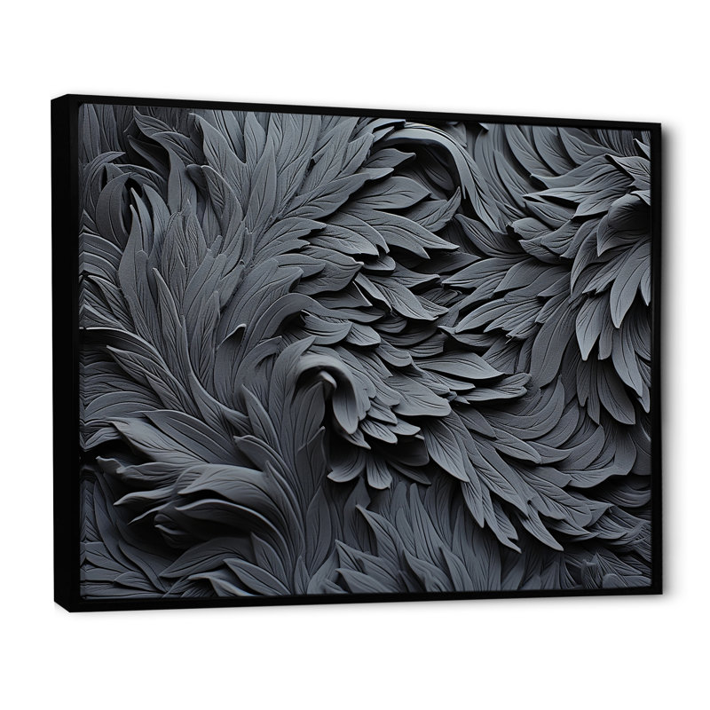 Gris spiralé fractal Sprial II - abstrait spirales murales, Cadre flottant noir, H 30 po x l 40 po x P 1,5 po