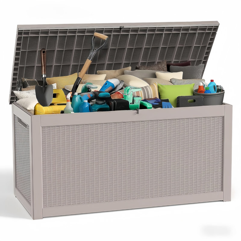 Decksplore 330 Gallons Water Resistant Resin Lockable Deck Box, Gray