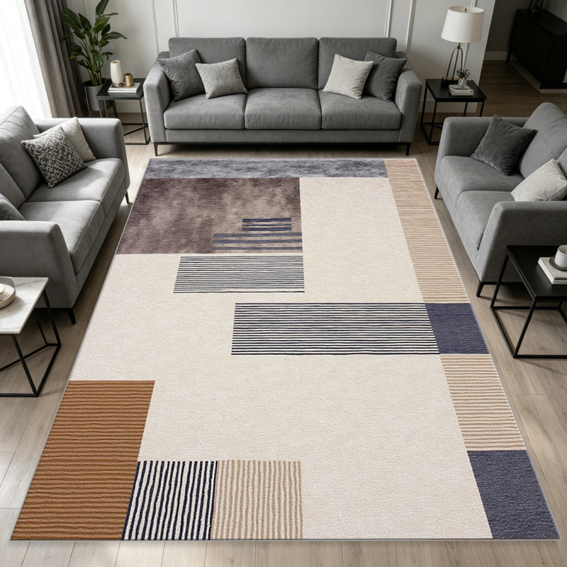 Geometric Blocks Neutral carpet-easy to clean, machine-washable, soft and comfortable; suitable for door mats, kitchens, living rooms, bedrooms, corridors, and laundry areas. Easy to clean, durable carpet for home decoration.