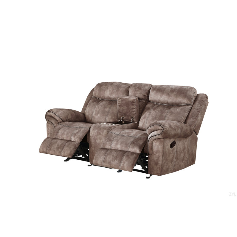 Causeuse inclinable en velours à deux tons Zubaida avec port USB et console, Chocolat