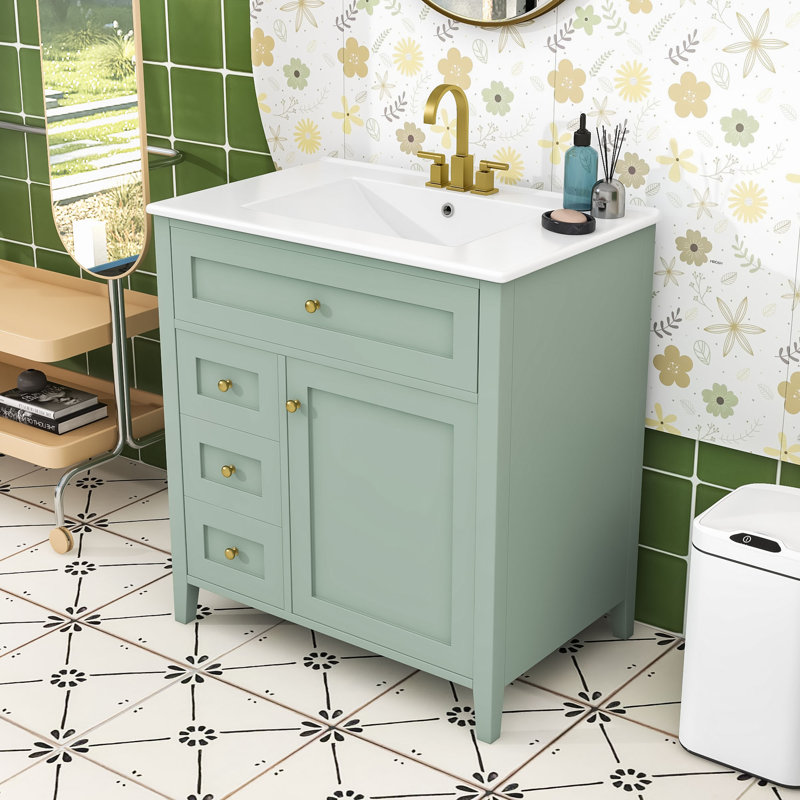 Meuble-lavabo élégant avec 3 tiroirs et construction durable, Vert