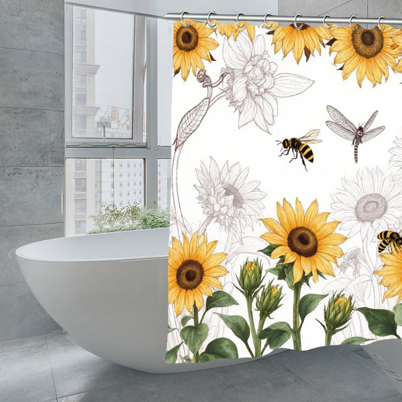 Rideau de douche tournesol et insecte pour salle de bain, 71 x 71