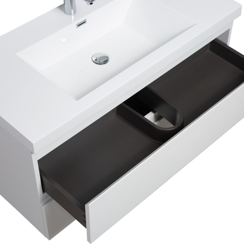 Meuble-lavabo pour la salle de bain à fixation murale, Blanc