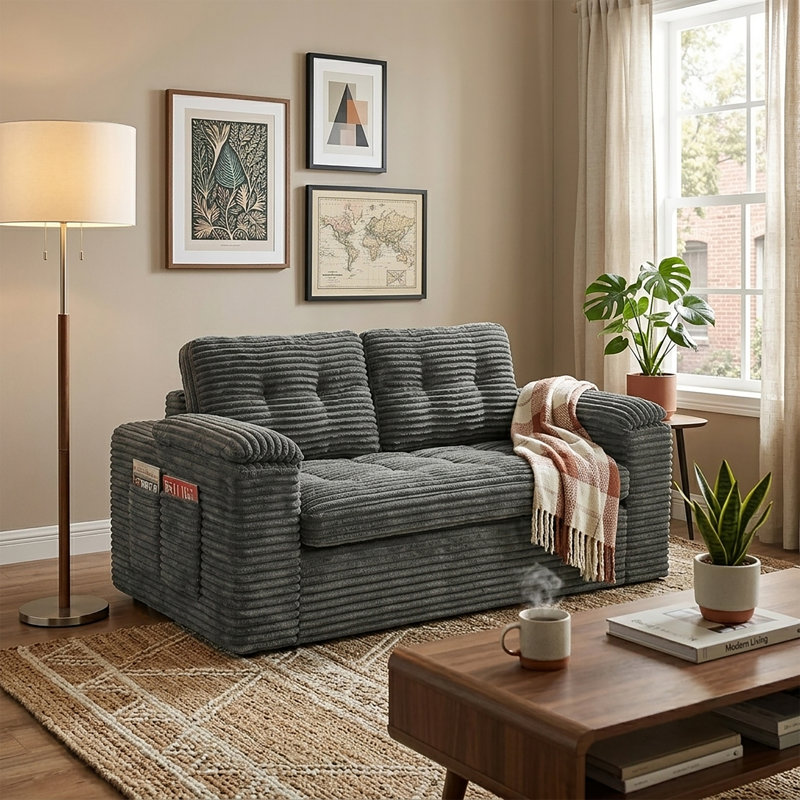 Causeuse moderne à coussin de 58 pouces avec accoudoirs Dovvix - Gris foncé