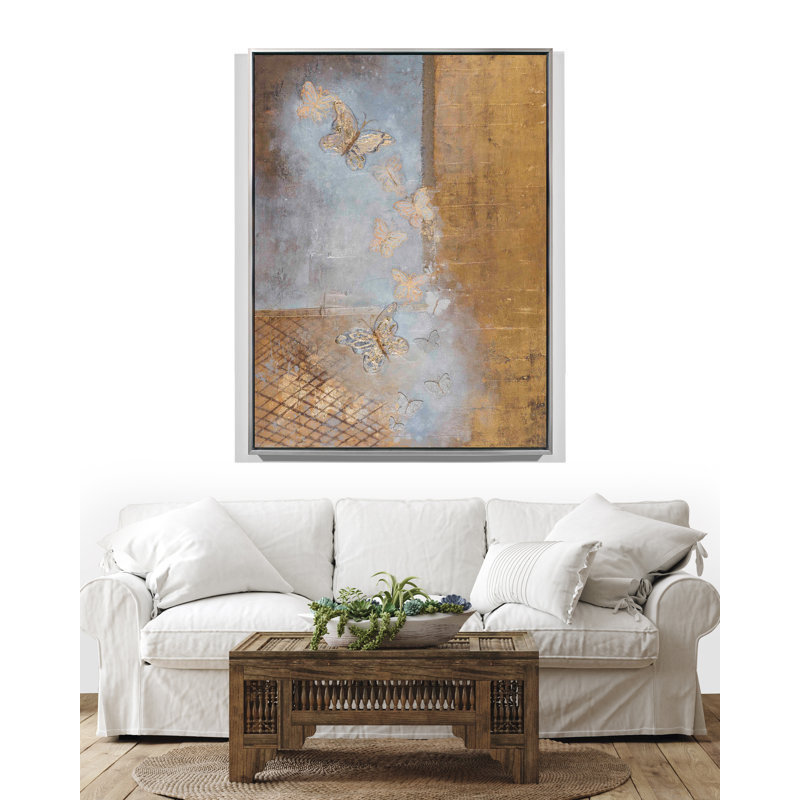 Gold Butterflies, Silver Floater Framed, 61" H x 45" W
