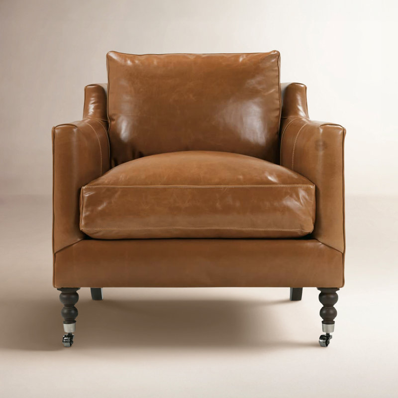 Madeline Armchair, Brown Genuine Leather, Carob