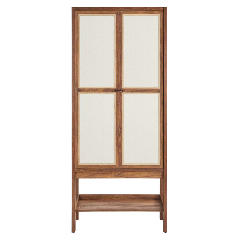 Capri Tall Walnut Wood Grain Freestanding Storage Cabinet with Linen Doors