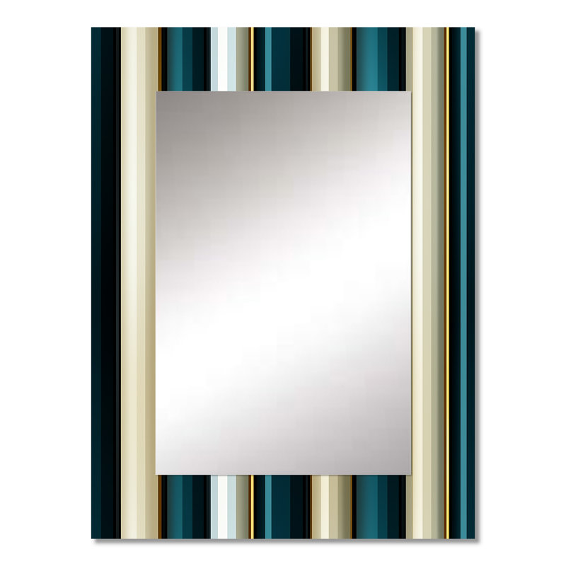Hydea bleu sarcelle et or élégant motif rayé - miroir mural rayé, rayé, miroir décoratif abstrait, impression d'art en métal