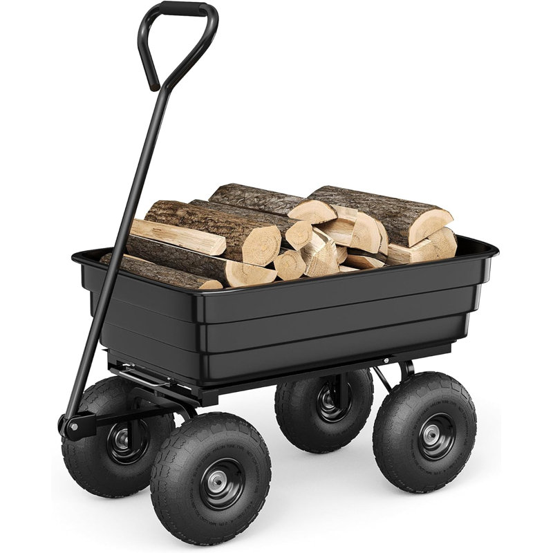 Chariot de jardinage robuste avec capacité de 600 lb, chariot utilitaire tout-terrain avec poignée réglable et benne à dégagement rapide en poly pour la cour, le sol, les plantes et les outils