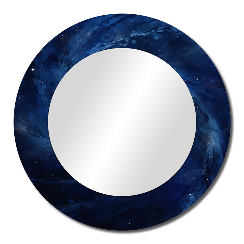 Blue Swirl Wave Spiral IV - Abstract Spirals Decorative Mirror, Blue Round Wall Mirror, Printed Metal Art, 23" x 23"