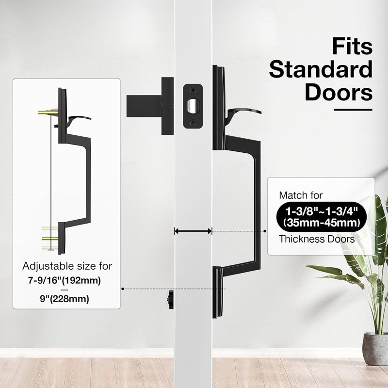 Poignée de porte extérieure moderne avec levier de passage, réversible pour porte gauche et droite, Matte Black