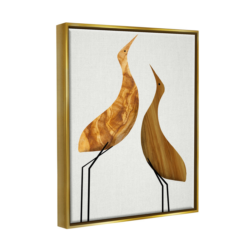 Art mural sur toile flottant encadré doré moderne à motif d'oiseaux modernes par Daphne Polselli