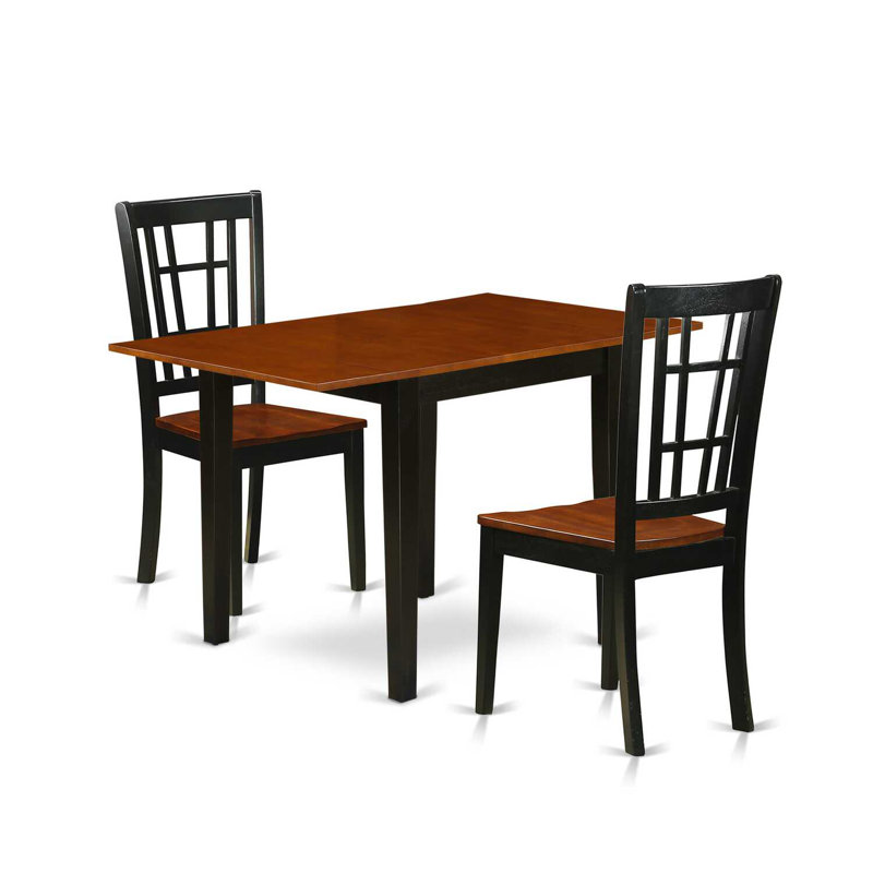 Solid Wood Top Dining Table Set, Noir / Cerisier, Noir, 3 Pieces: 1 Table, 2 Chairs