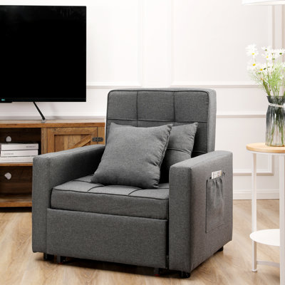 Fauteuil convertible 3 en 1 Latitude Run®, fauteuil-lit pliant, fauteuil inclinable réglable multifonctionnel, canapé, lit, fauteuil simple avec coussin pour appartement, salon, gris foncé