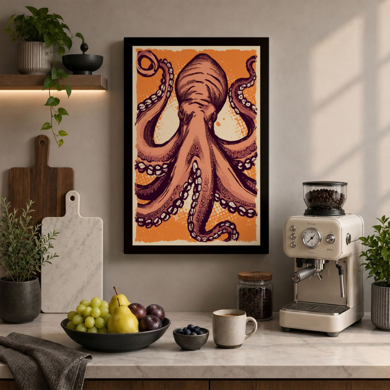 Octopus in Symmetry Boho - Wrapped Canvas, 18x12 - 45.7 x 30.5 cm, Terracotta Border