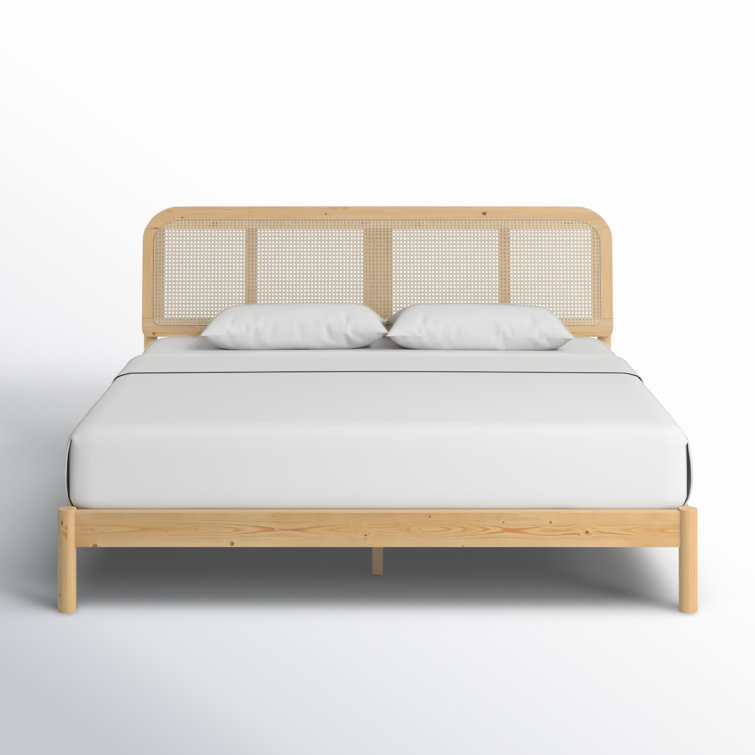 Blomquist Solid Wood Platform Bed with Rattan Inset Headboard
