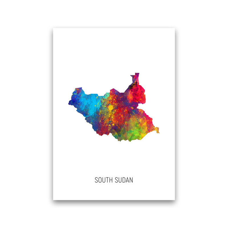 South Sudan Watercolour Map by Michael Tompsett - Print, 42cm H x 30cm W x 1cm D, Unframed
