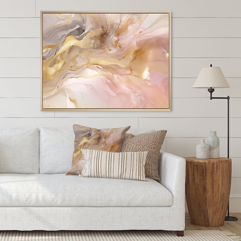 Exquis symphonie abstraite rose et pastel doré I - art abstrait de peinture murale pour le salon, Cadre naturel flottant