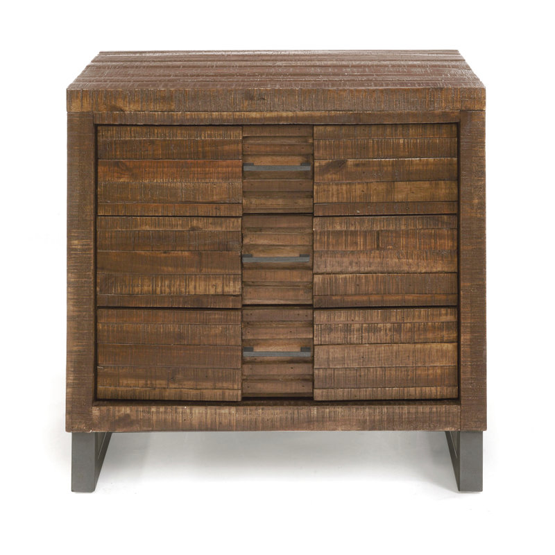3 table de chevet en chêne transitionnel - Mobilier de chambre à coucher avec glissières lisses et rangement en feutre rustique récupéré 3 tiroirs, glissières, tiroir supérieur doublé de feutre
