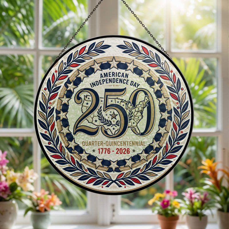 Panneau de fenêtre en verre pour décoration intérieure American Independance USA 250th Anniversary - H 12 po, H 12 po