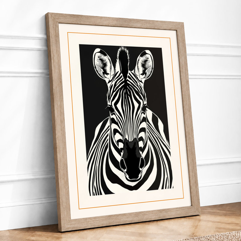 Zebra in Bold Lines Modern - Framed Print, A1 - 84.1 x 59.4 cm, Oak
