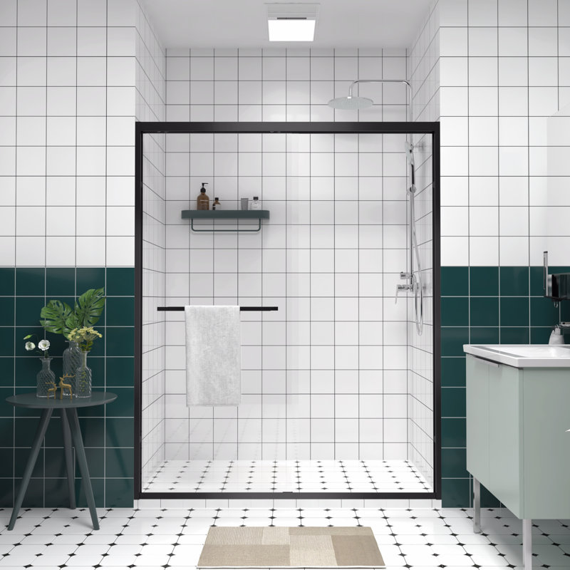 56-60"X74" Aluminum Frame Double Sliding Shower Door,Bypass Bathroom Sliding Door With 1/4" (6Mm) Clear Tempered Glass