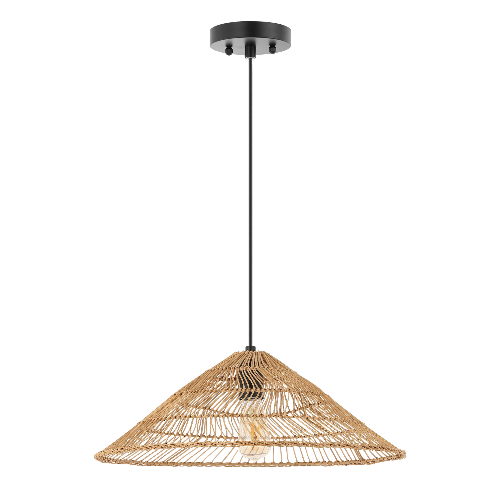 Aisma Single Light Rattan Iron Dimmable Pendant, Brown, Brown
