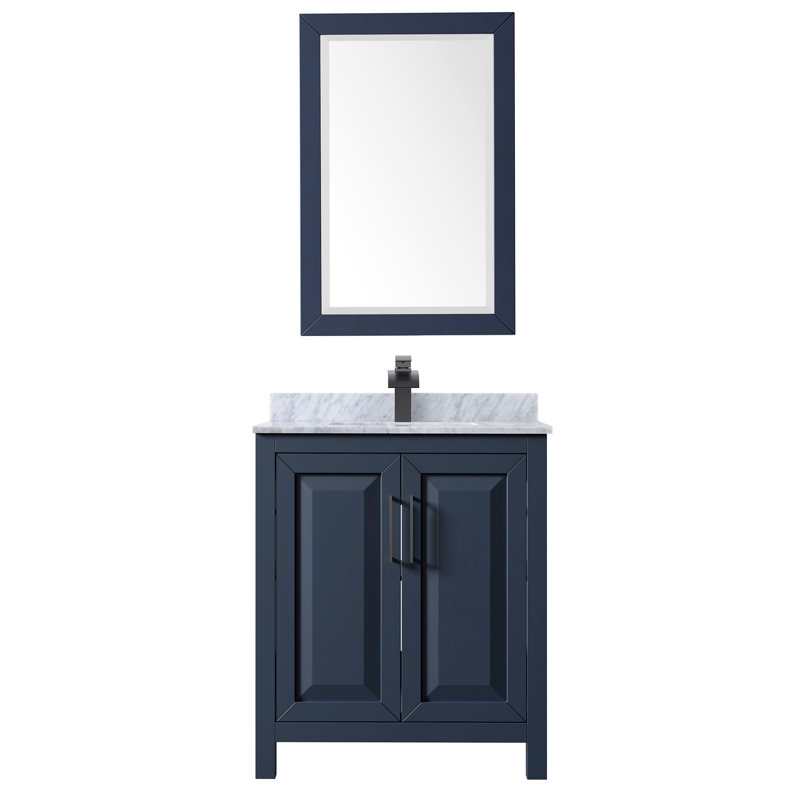 Ensemble de meuble-lavabo simple l 30 po avec miroir Daria, Marbre de culture blanc, Bleu foncé, Noir mat