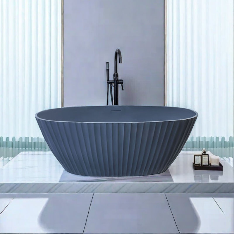 63'' W 25.6'' H Frameless Offset Curved Tub & Shower Kit, Gray