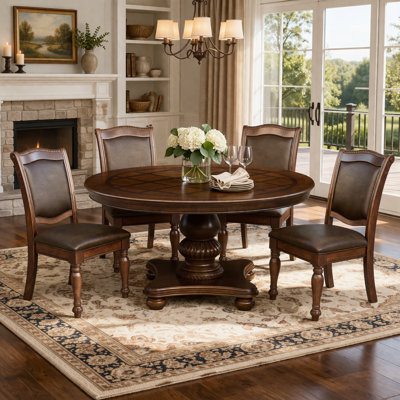 Engles 5-Piece Traditional Dining Set— 54" Round Table + 4 Side Chairs 