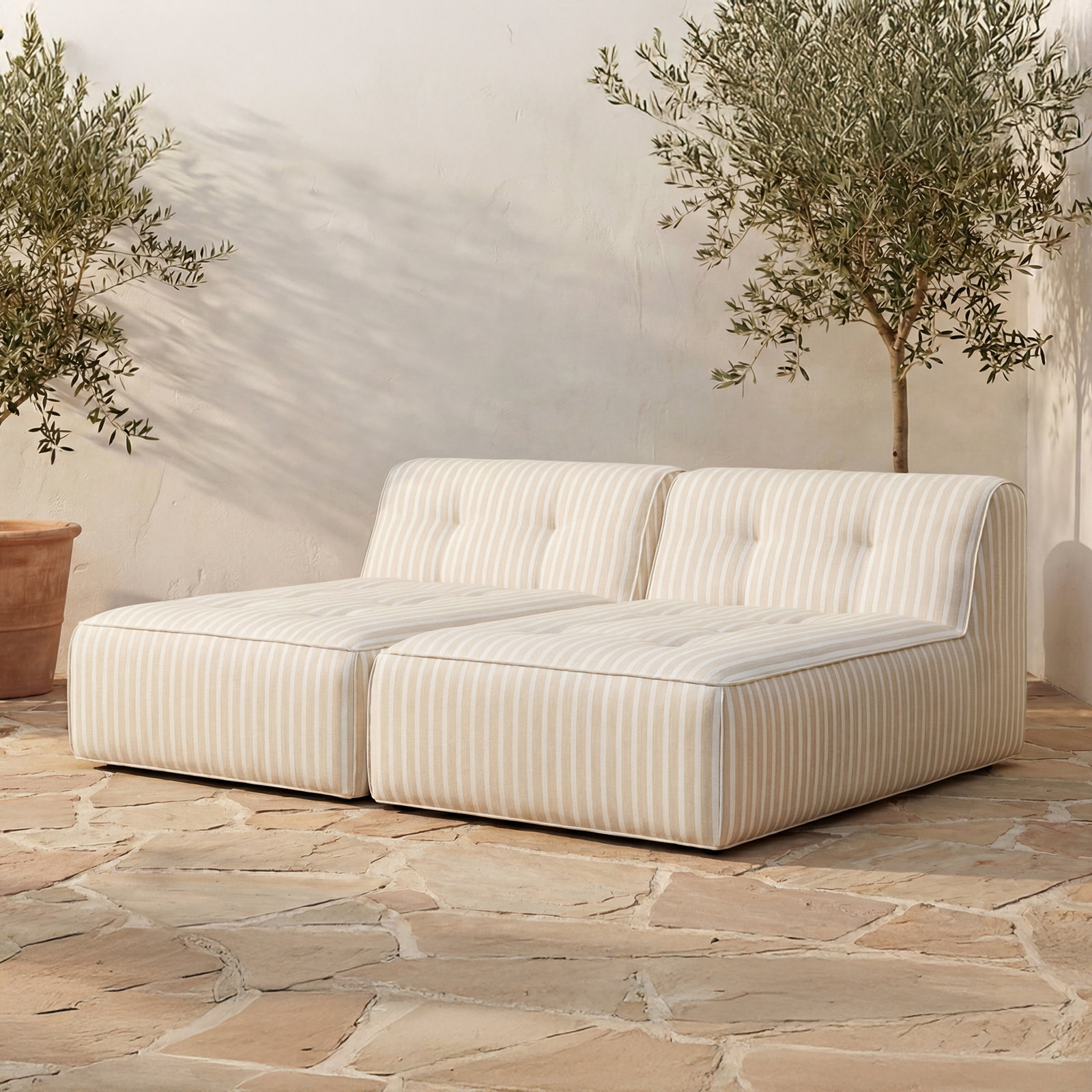 Perrie Outdoor Lounge Brown Stripe, 2 Armless Chairs, Brown Stripe Acrylic