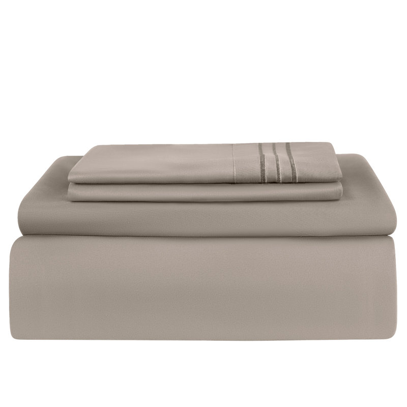 Ensemble de literie en microfibre 1800 Series, Ensemble de draps pour lit simple avec 1 taie d'or, Taupe