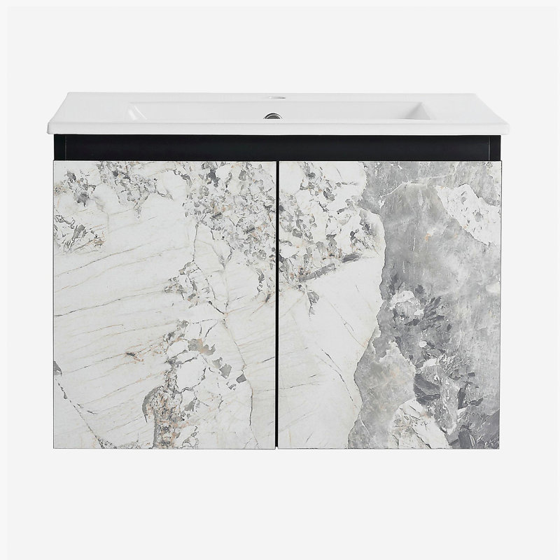Lavabo mural pour salle de bain avec bol en céramique et porte à fermeture en douceur