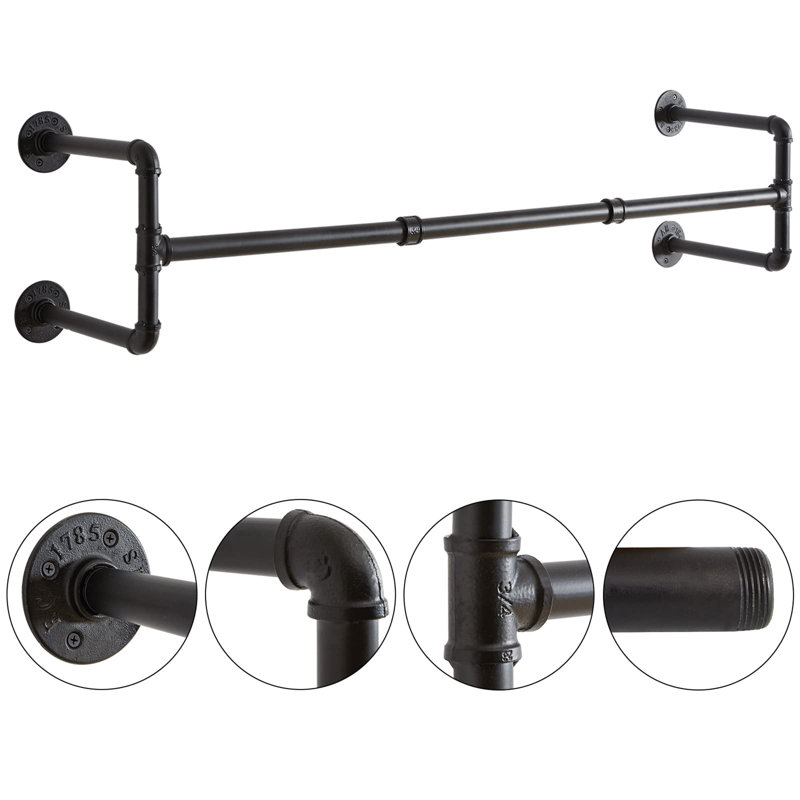Amyah 322.58cm Wall Mounted Clothes Rack, Black